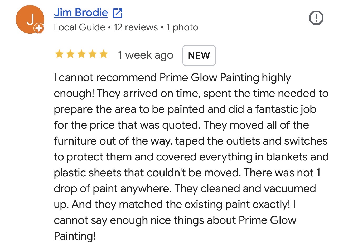 Google review from Jim Brodie — 5 stars