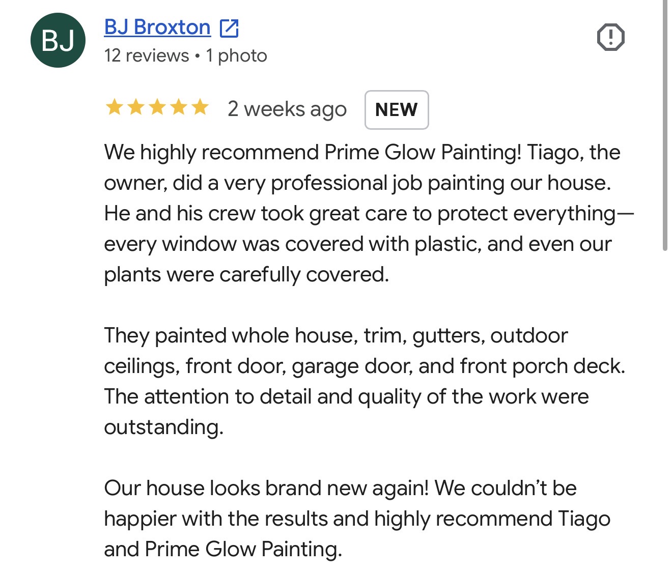 Google review from BJ Broxton — 5 stars