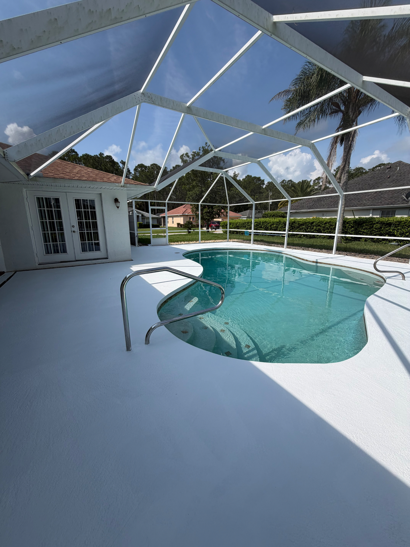 Pool Deck Restoration — Cracked Concrete to Fresh White after